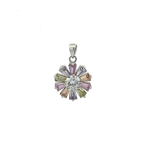 Designer Silver & Multi Colored Cubic Zirconia Pastel Color Flower Pendant! 28 - Picture 1 of 6